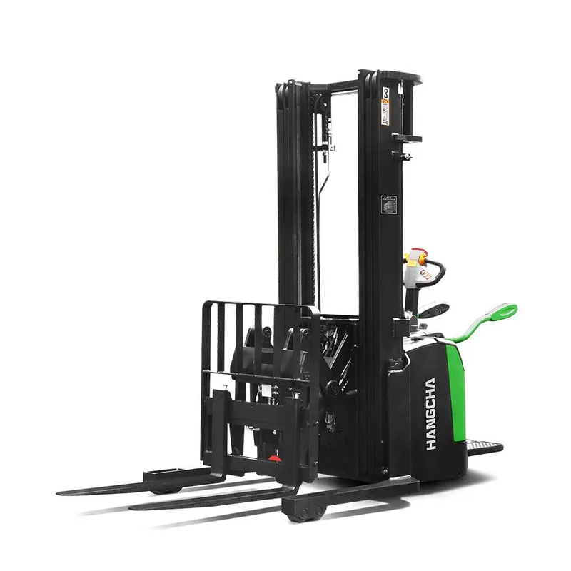 A Series High Range Stand-On Pallet Stacker with Reach Fork image 1 of 3