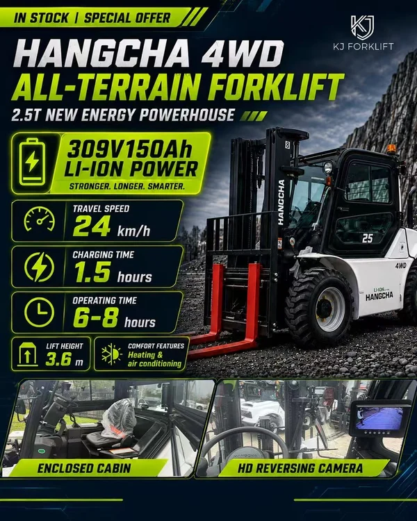 KJ Forklift special offer, Hangcha 4WD all-terrain 2.5t lithium forklift, in stock